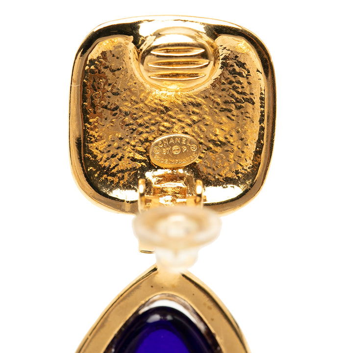 Chanel CC plaqué et Gripoix Glass Teardrop Clip on Boucles d'oreilles