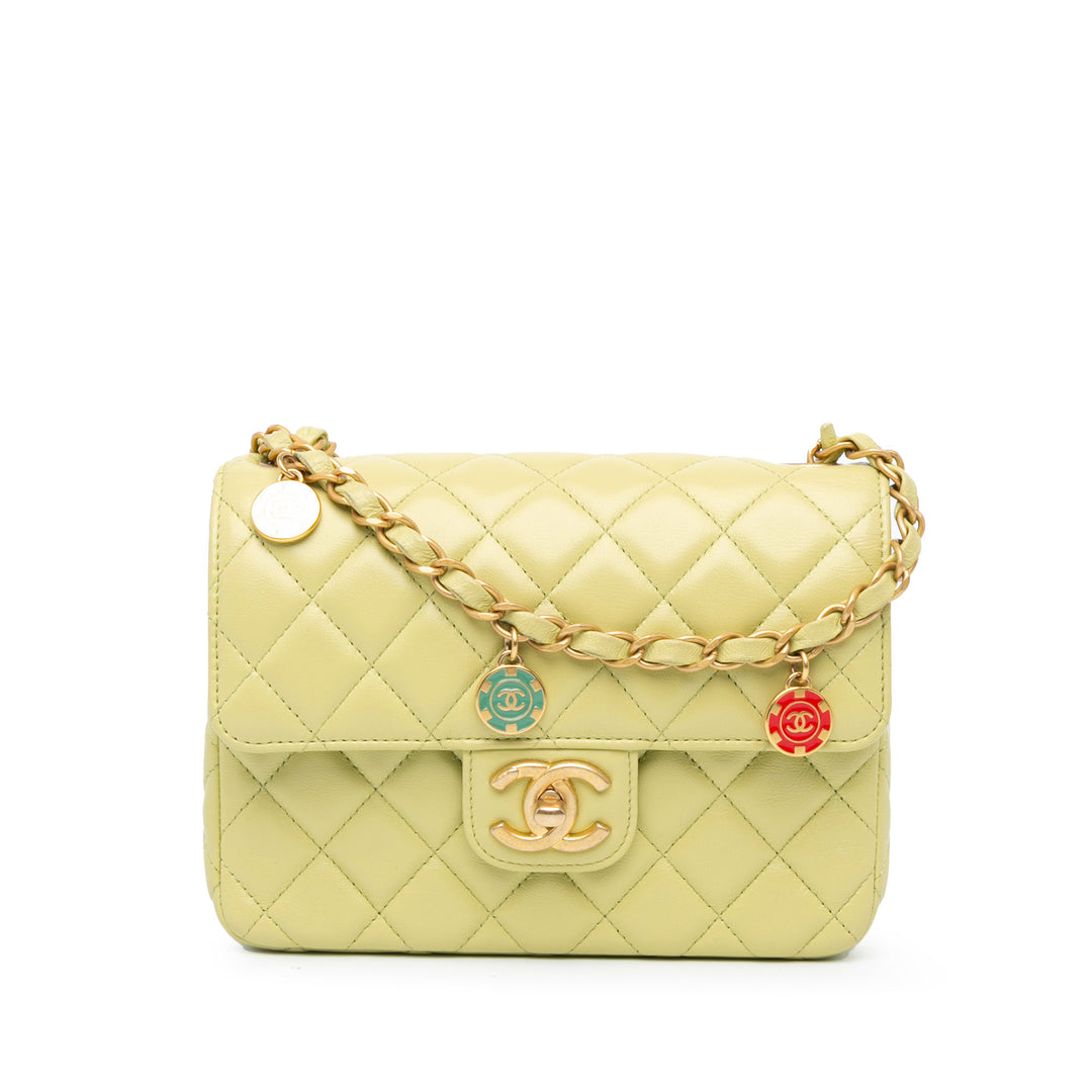 Chanel Small Classic Lambskin Casino Royale Charms Single Flap Green - GABY PARIS