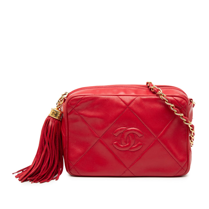 Chanel CC Matelassé Cuir d’agneau Pompon Sac caméra