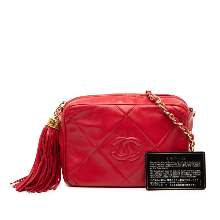 Chanel CC Matelassé Cuir d’agneau Pompon Sac caméra