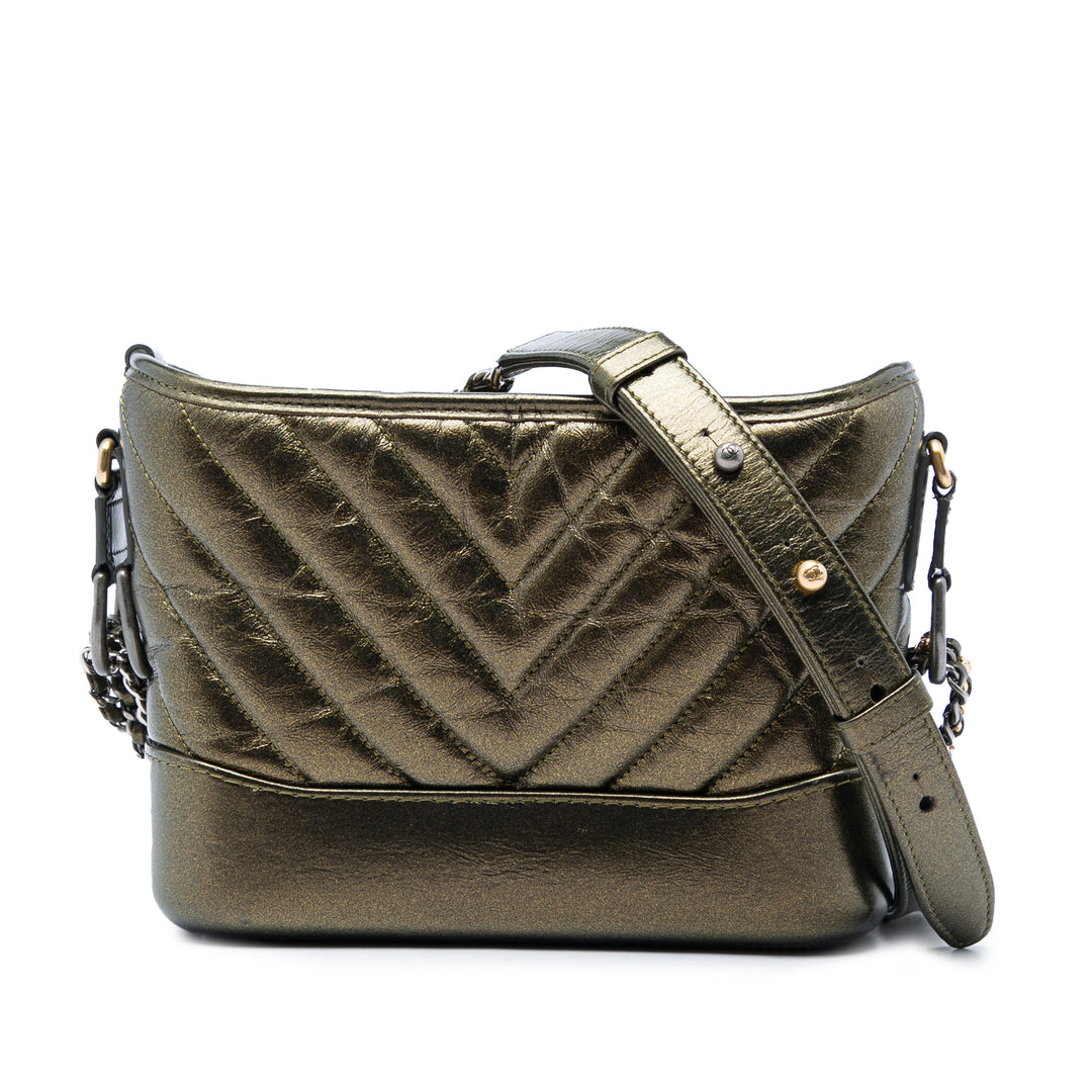 Chanel Chevron Matelassé Métallisé vieilli Gabrielle Sac Petit Cuir de veau Marron – vue principale – GABY PARIS