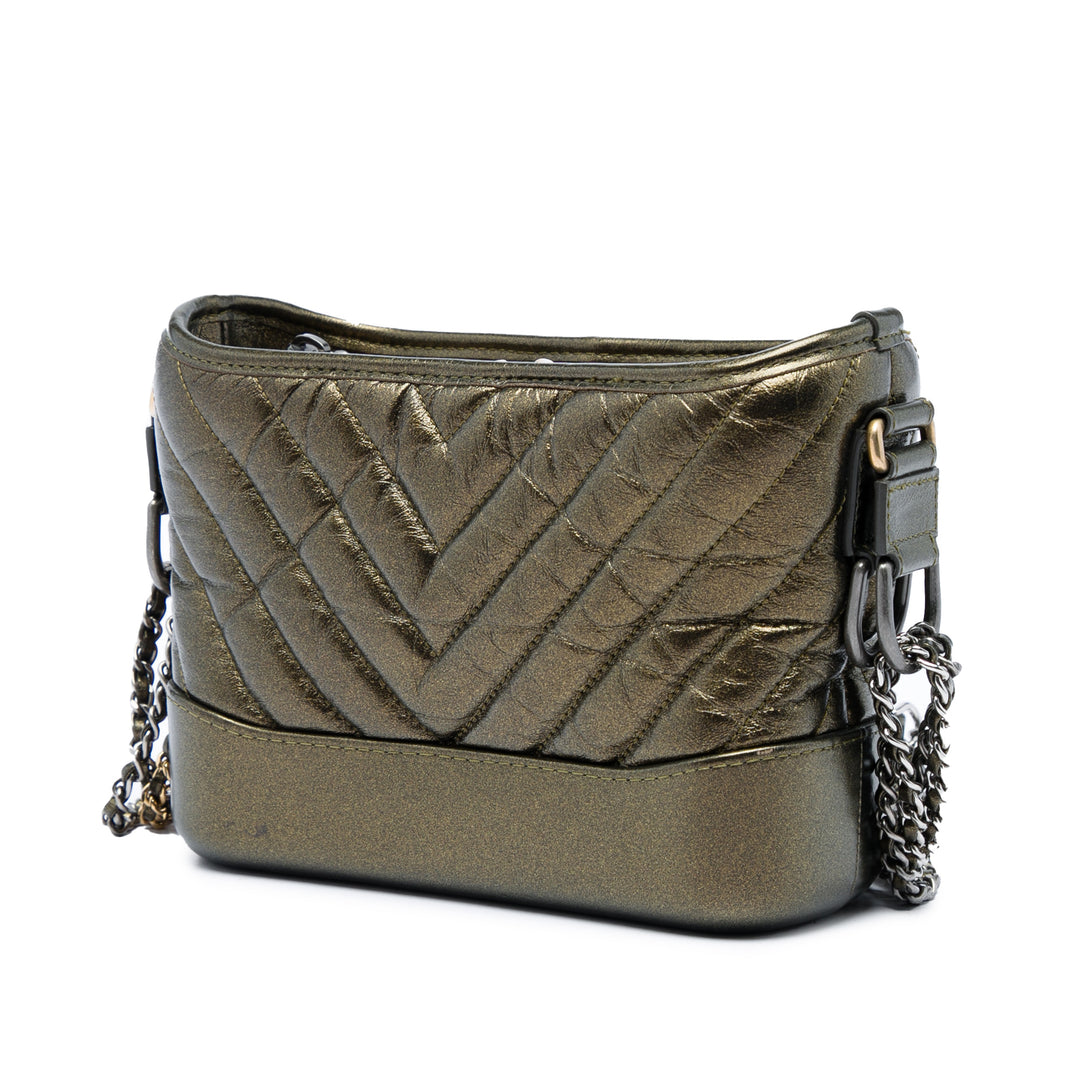 Chanel Chevron Matelassé Métallisé vieilli Gabrielle Sac Petit Cuir de veau Marron – vue 2 – GABY PARIS