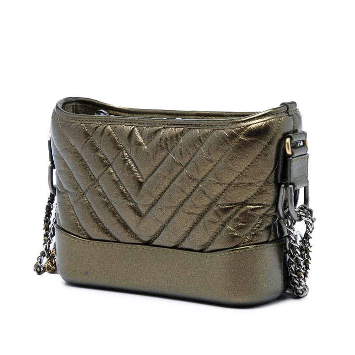 Chanel Chevron Matelassé Métallisé vieilli Gabrielle Sac Petit Cuir de veau Marron – vue 2 – GABY PARIS