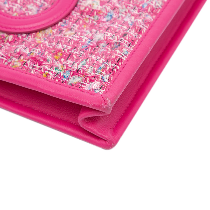 Large Tweed PVC Logo Wristlet Pouch Pink - Gaby Paris