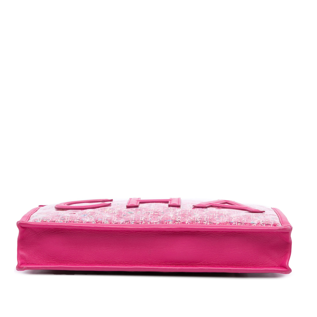 Large Tweed PVC Logo Wristlet Pouch Pink - Gaby Paris
