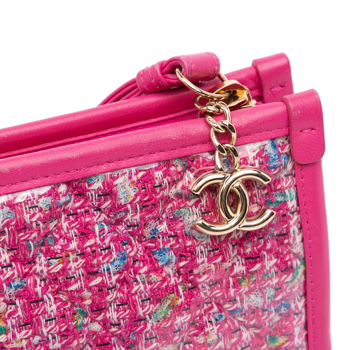 Large Tweed PVC Logo Wristlet Pouch Pink - Gaby Paris