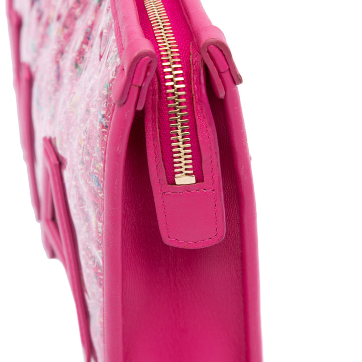 Large Tweed PVC Logo Wristlet Pouch Pink - Gaby Paris