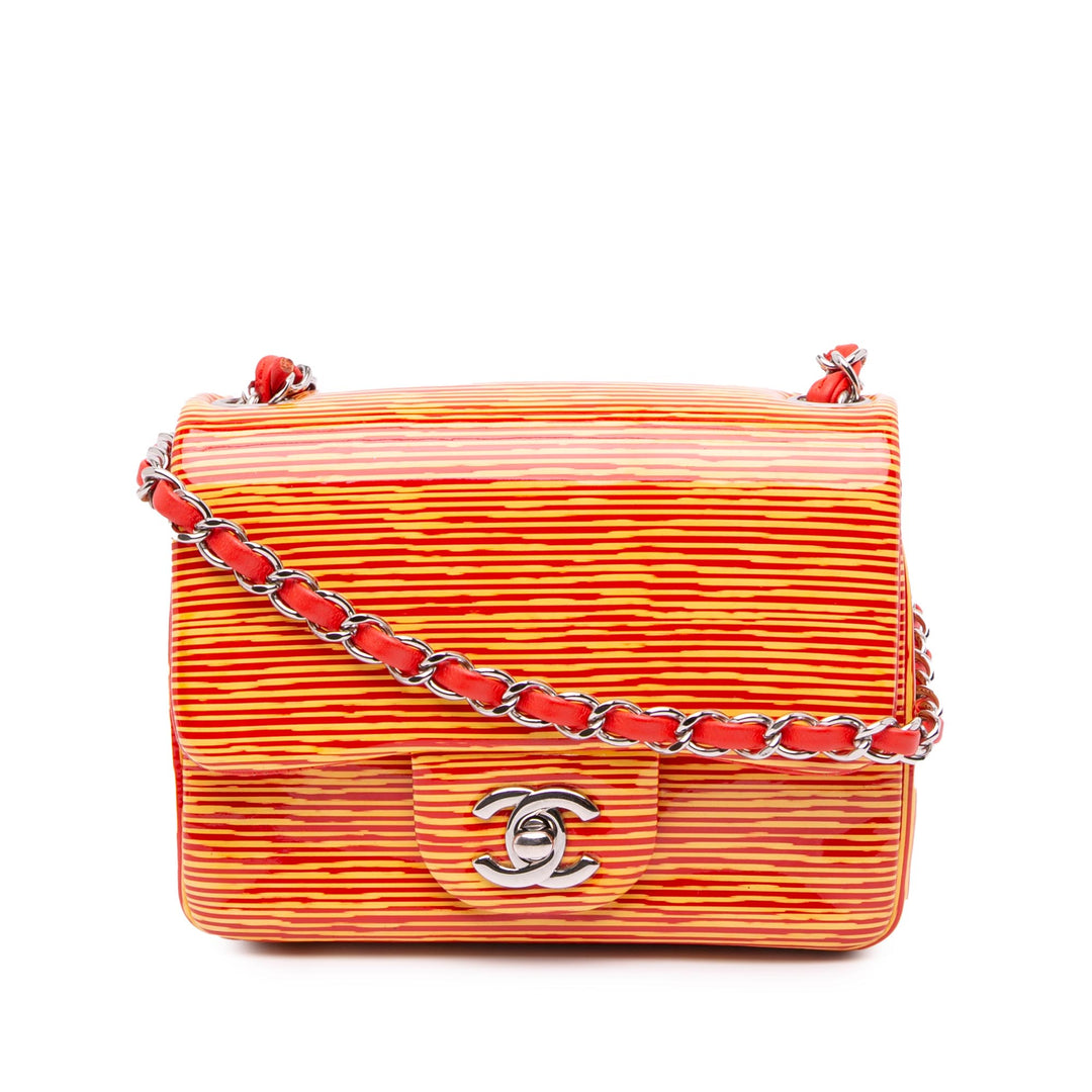 Chanel Classic Carré Rayé Rabat simple Mini Cuir