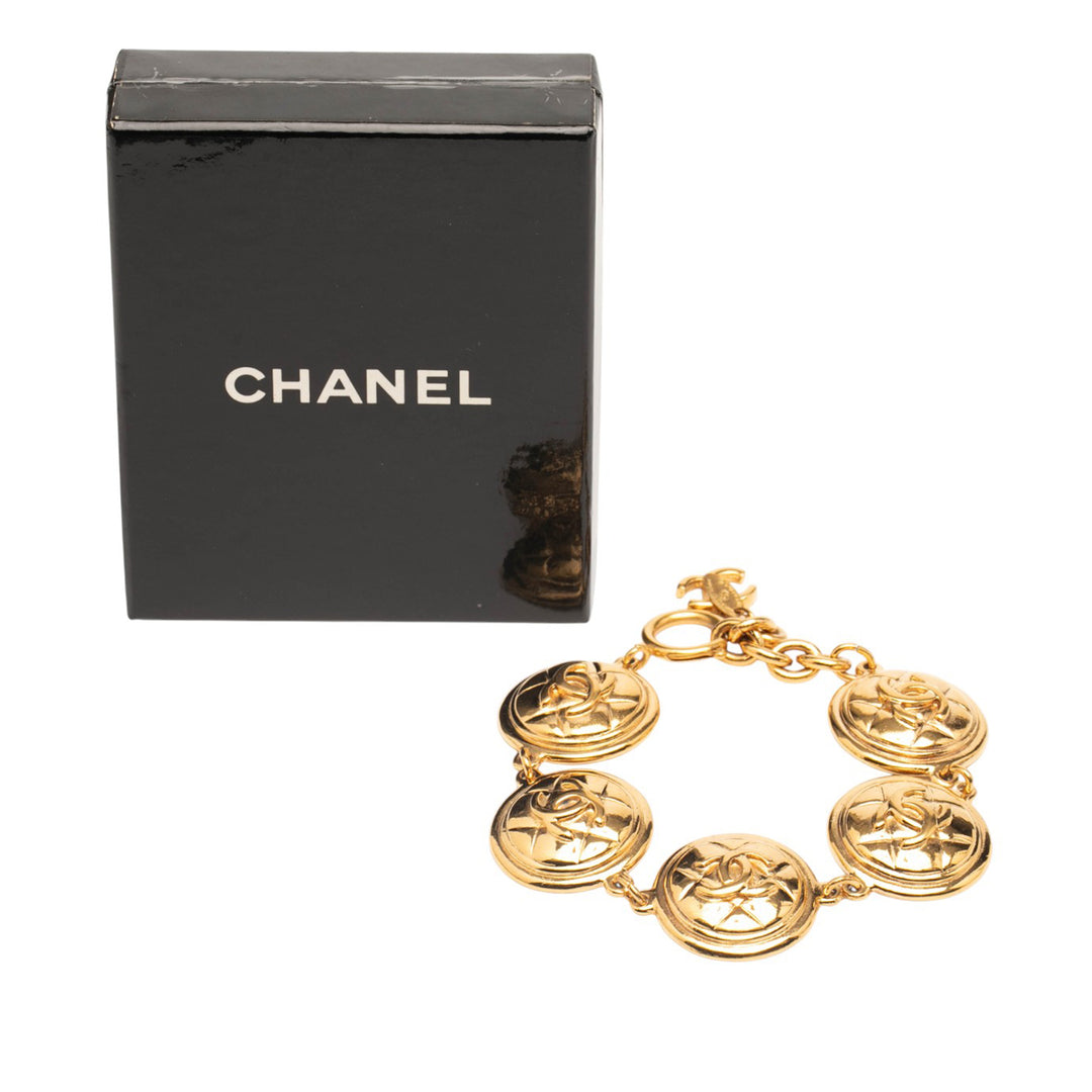Chanel CC plaqué Matelassé Medallion Bracelet