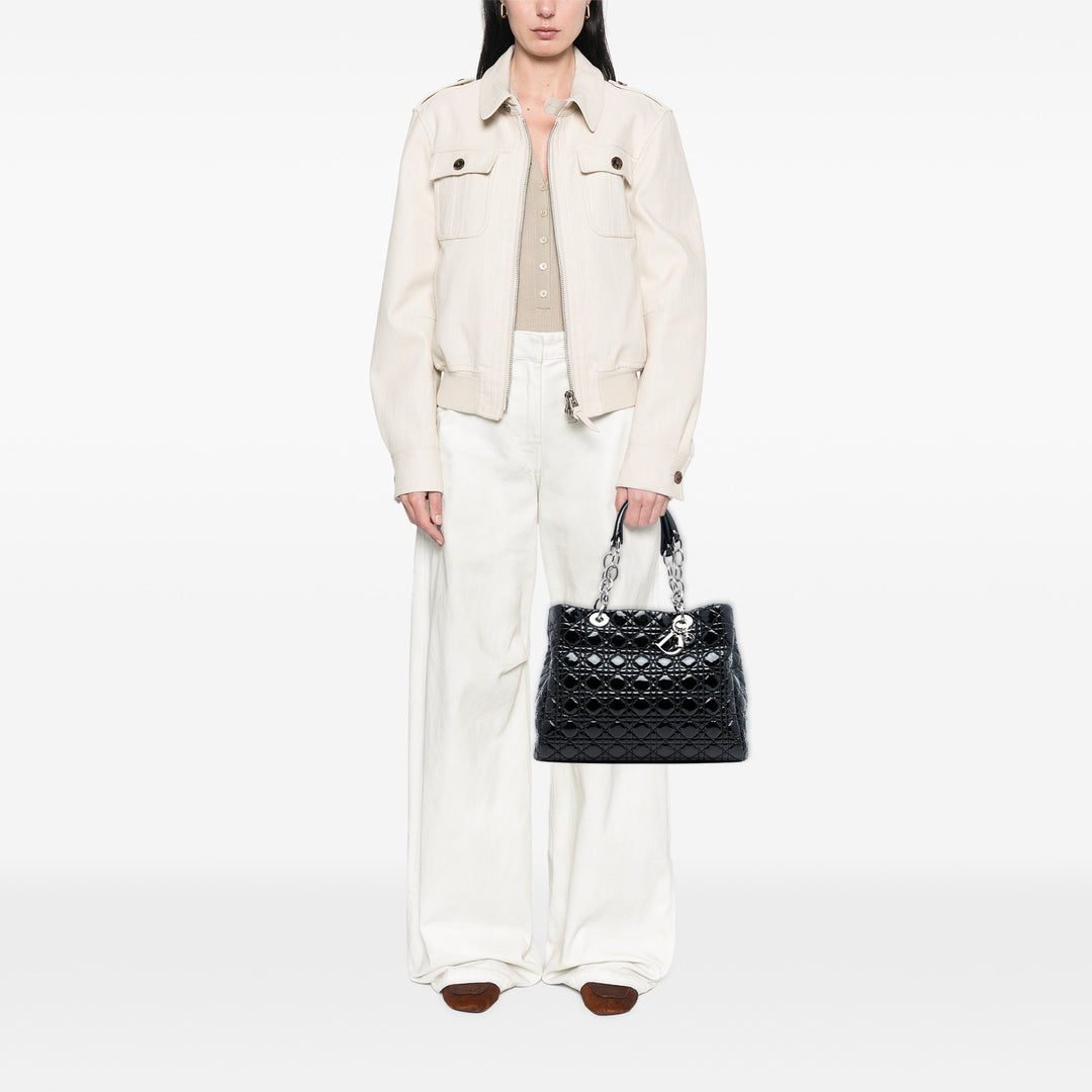 Dior Large Cuir verni Cannage Lady Dior Soft Shopping Cabas