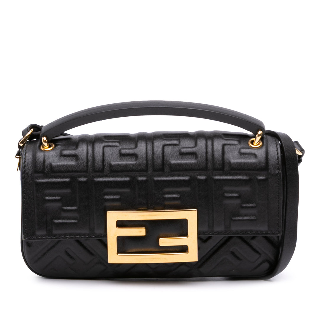 Fendi Zucca Embossed Cuir Baguette Phone Pochette Sac cartable Noir – GABY PARIS Authentique