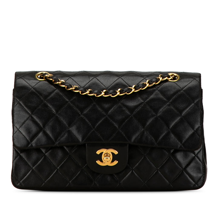 Medium Classic Lambskin Double Flap Black - Gaby Paris