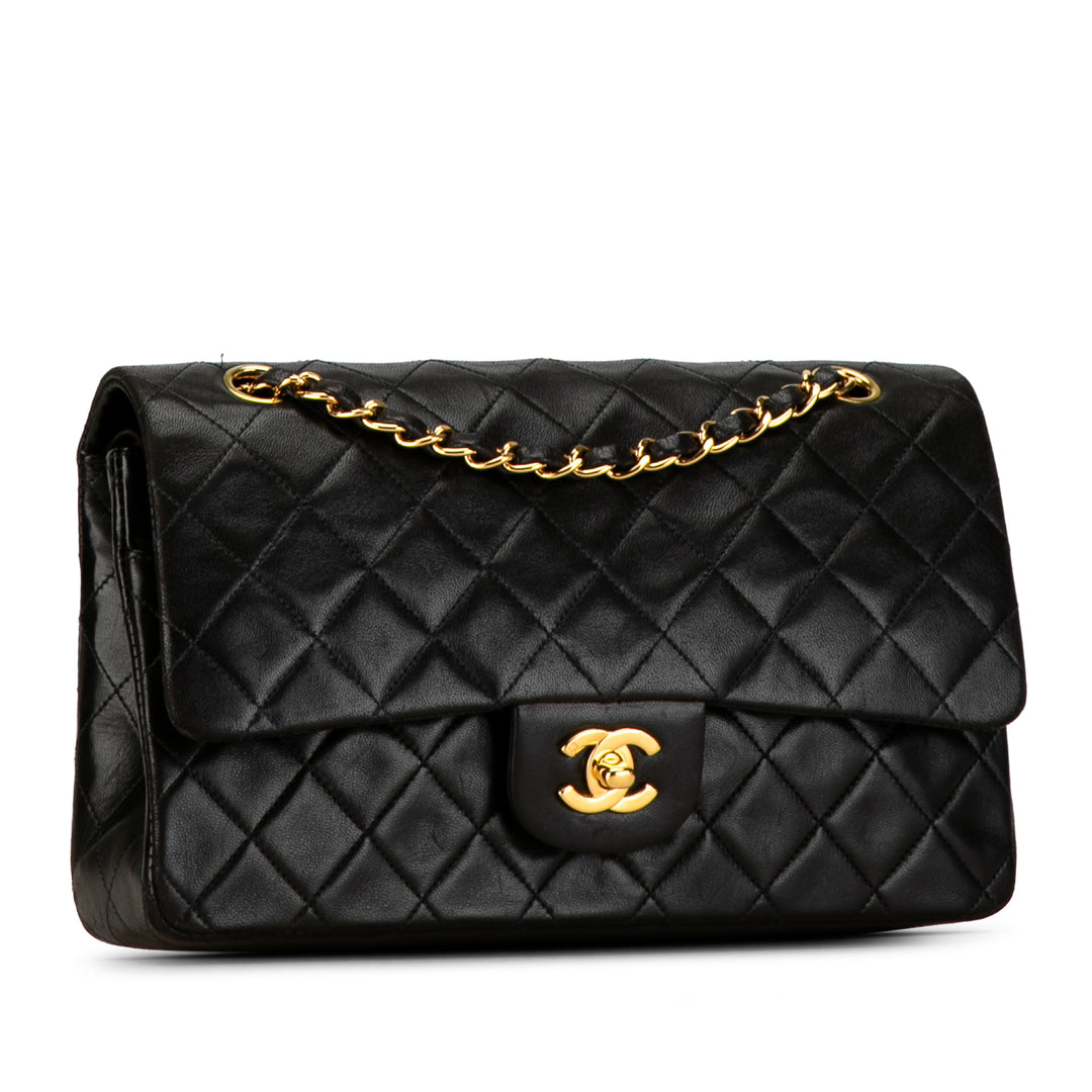 Medium Classic Lambskin Double Flap Black - Gaby Paris