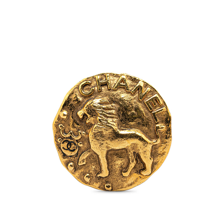 Chanel Gold Plated CC Round Lion Brooch Gold - GABY PARIS