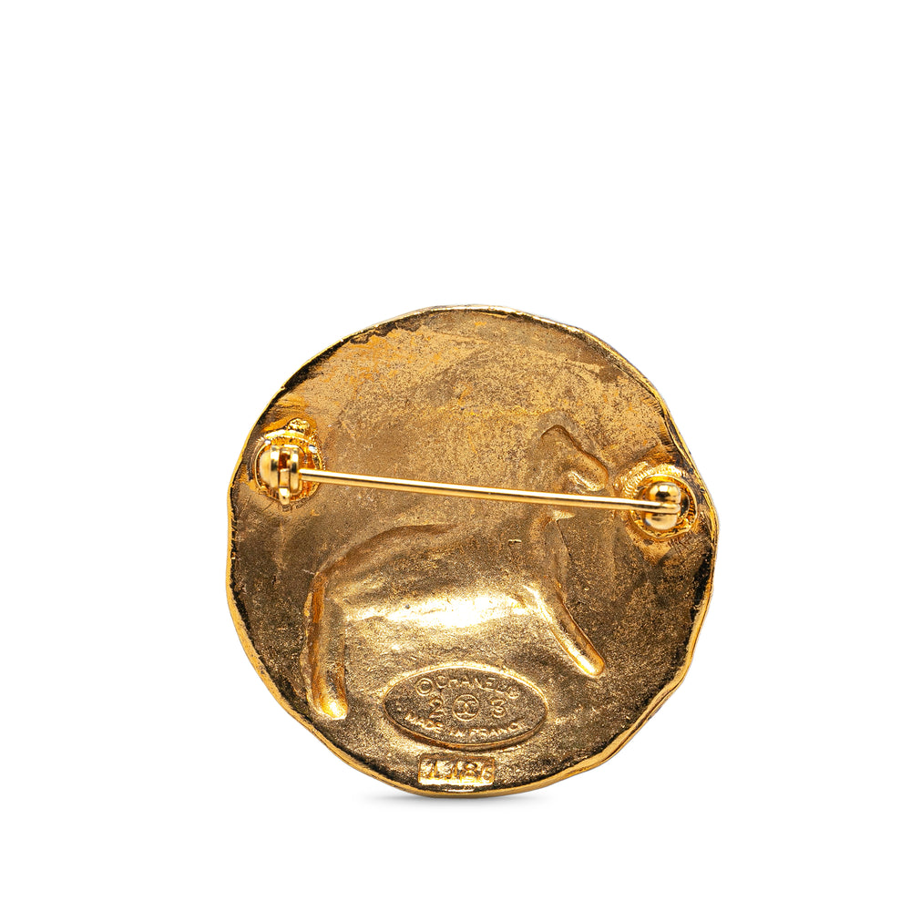 Chanel Gold Plated CC Round Lion Brooch Gold - GABY PARIS