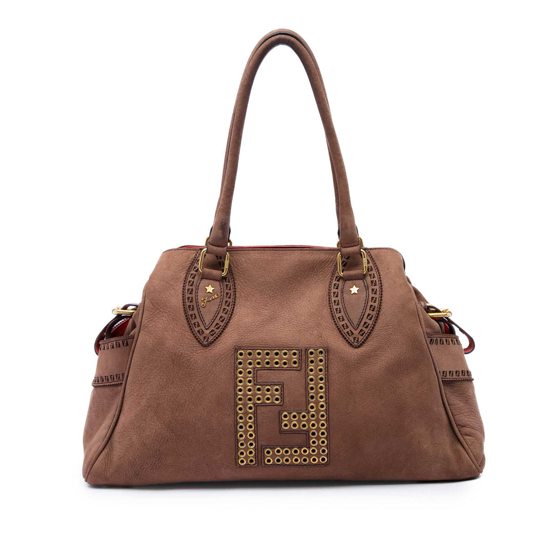 Fendi Zucca Nubuck Etniko Du Jour Sac Moyen Marron