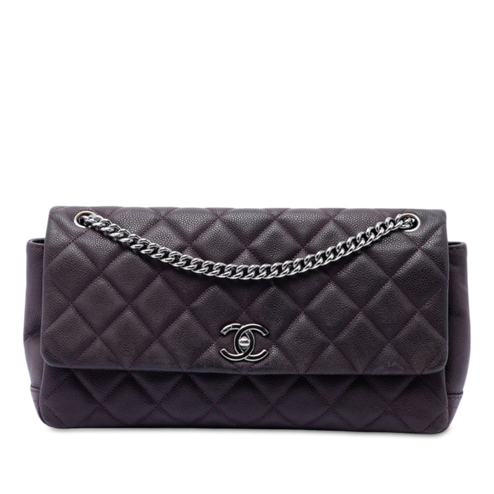 Matte Matelassé Lady Perley à rabat Cuir caviar Violet