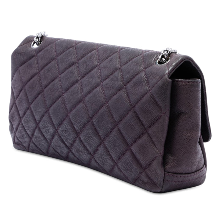 Matte Matelassé Lady Perley à rabat Cuir caviar Violet