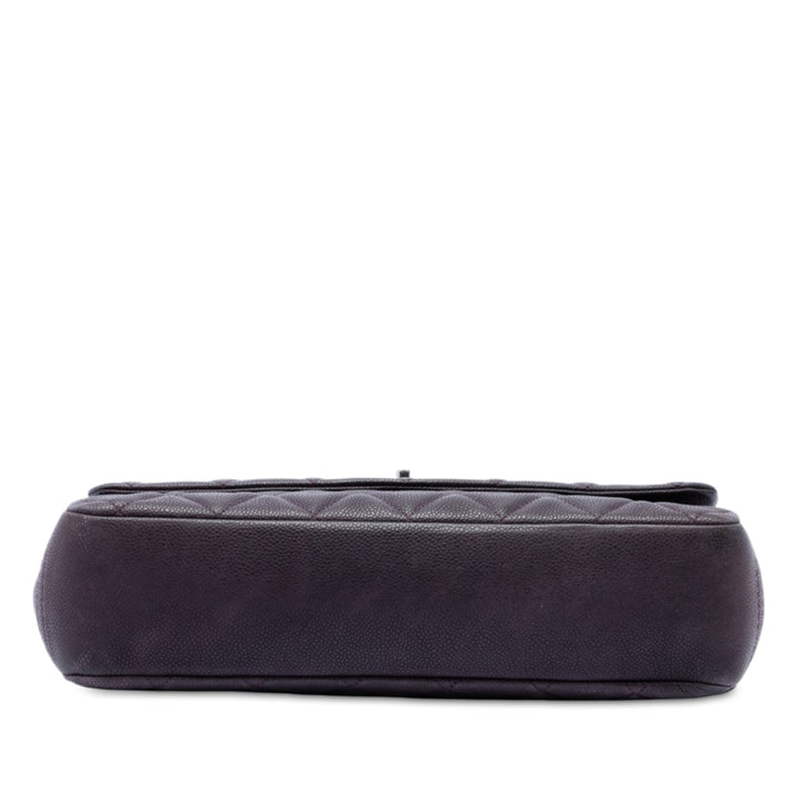 Matte Matelassé Lady Perley à rabat Cuir caviar Violet