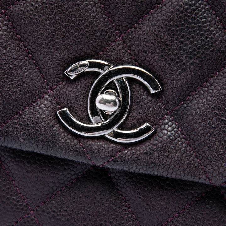 Matte Matelassé Lady Perley à rabat Cuir caviar Violet