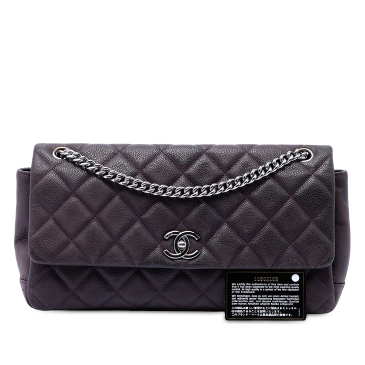 Matte Matelassé Lady Perley à rabat Cuir caviar Violet
