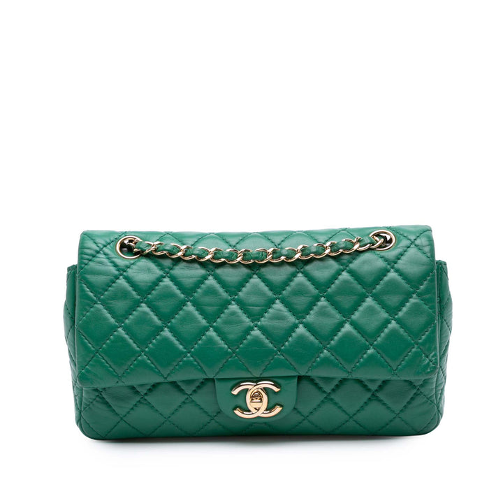 Chanel Medium Classic Cuir d’agneau Double rabat Vert