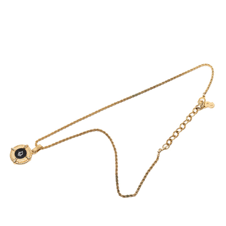 Dior plaqué Émail Logo Rond Pendant Collier
