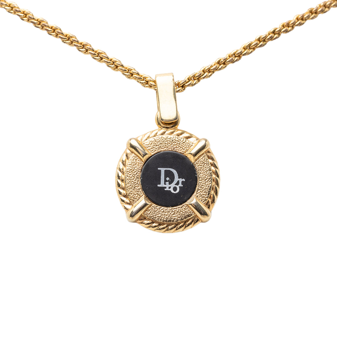 Dior plaqué Émail Logo Rond Pendant Collier