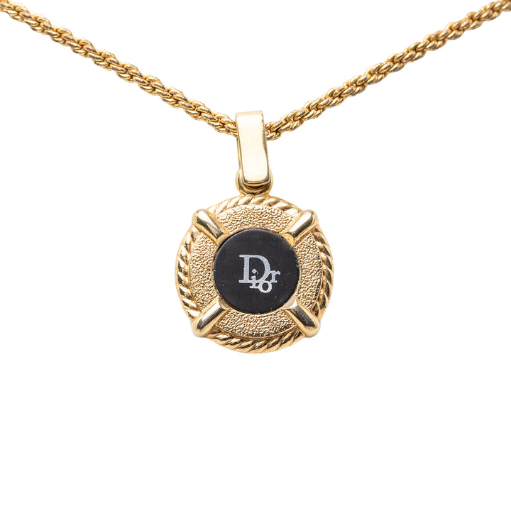 Dior plaqué Émail Logo Rond Pendant Collier