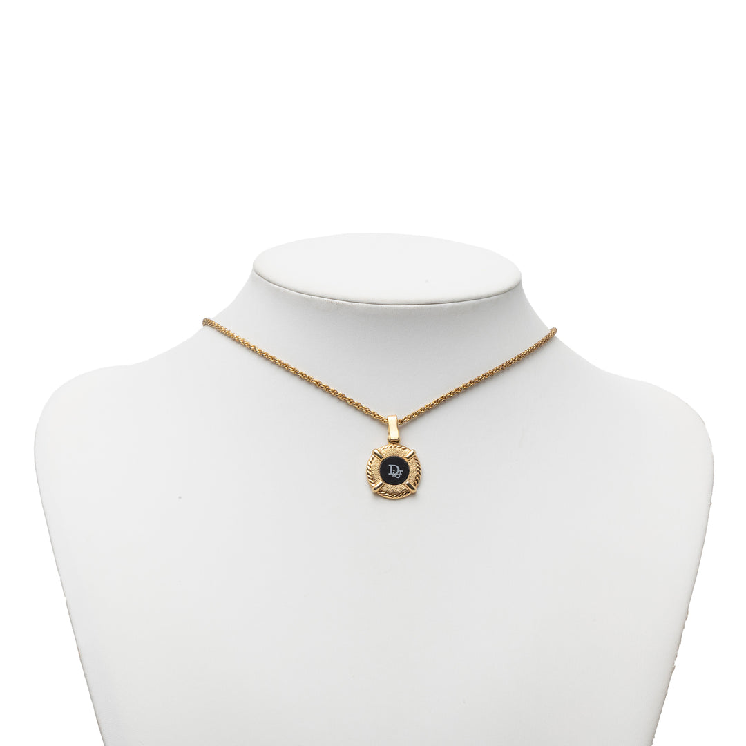 Dior plaqué Émail Logo Rond Pendant Collier