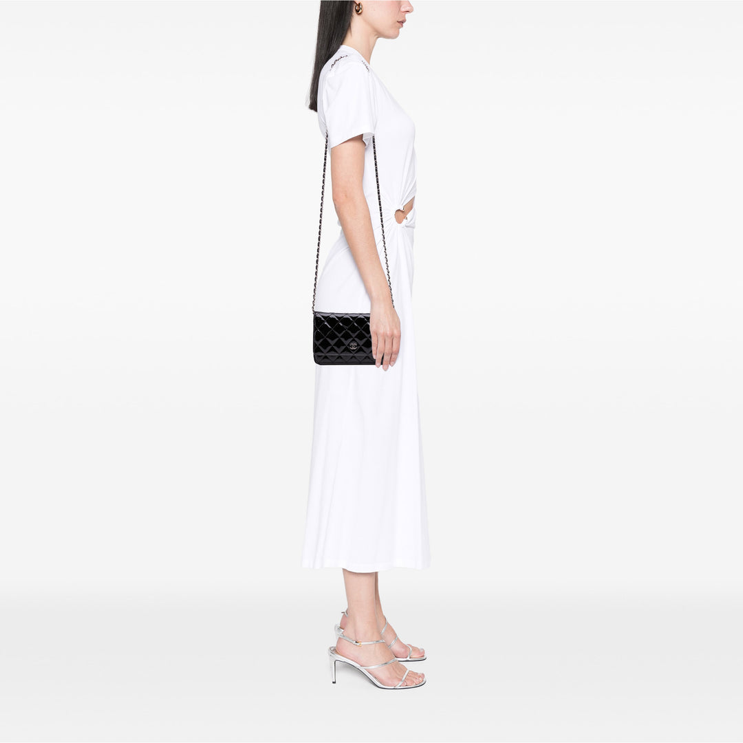 CC Quilted Patent Wallet On Chain Black - Gaby Paris