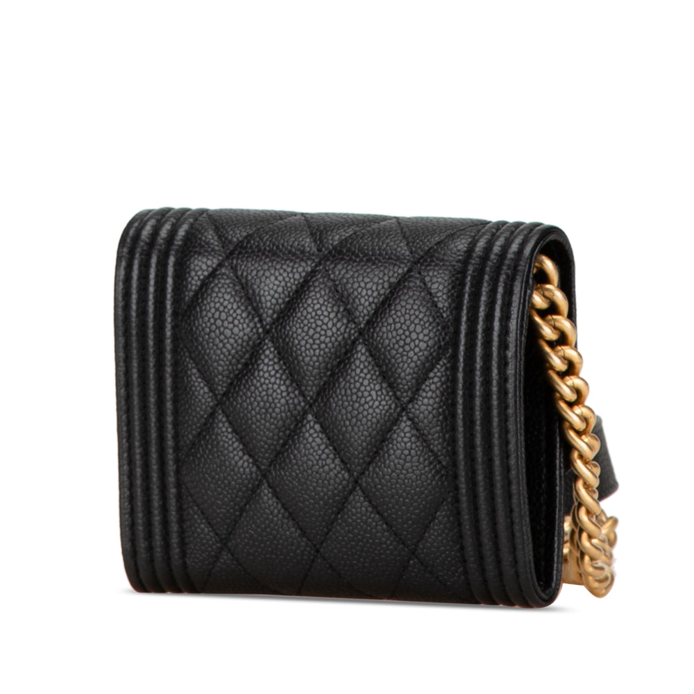 Quilted Caviar Boy Card Holder with Chain Black - Gaby Paris