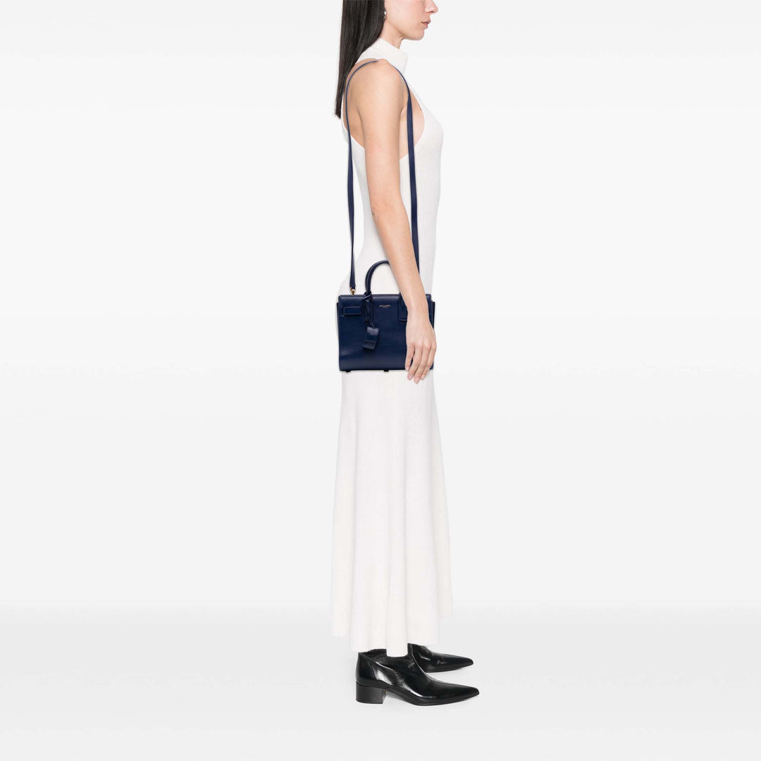 Saint Laurent Nano Cuir Sac De Jour Sac cartable Bleu – GABY PARIS Authentique