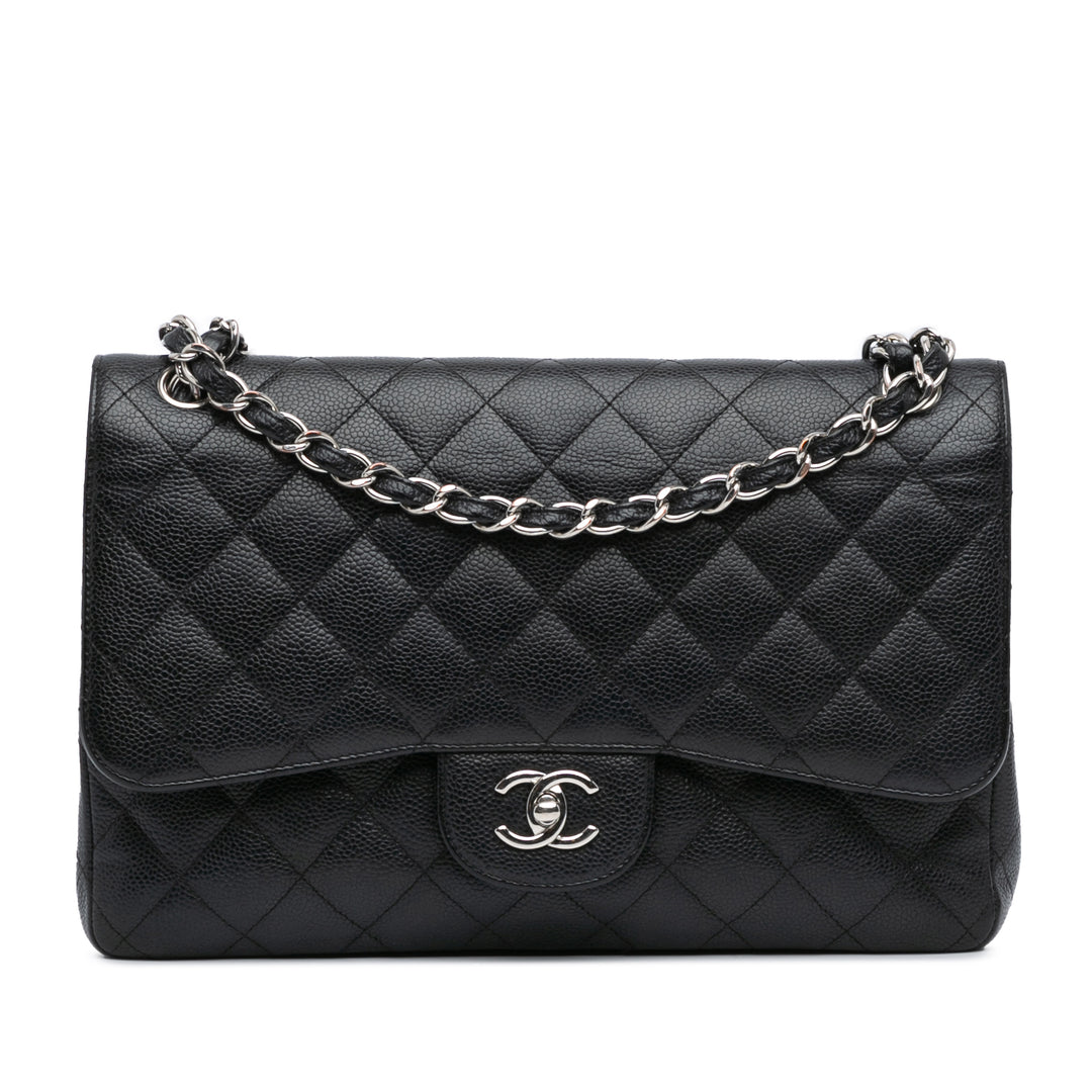 Jumbo Classic Caviar Double Flap Black - Gaby Paris