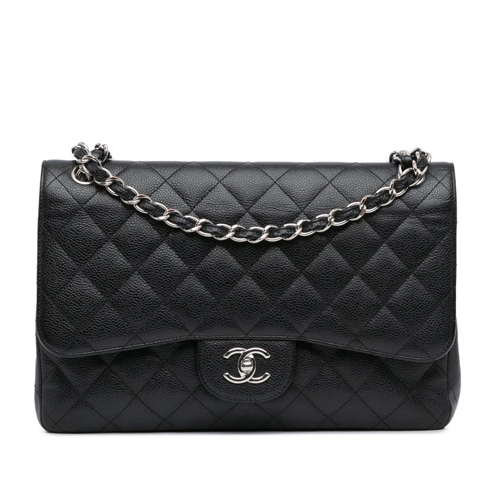Jumbo Classic Caviar Double Flap Black - Gaby Paris