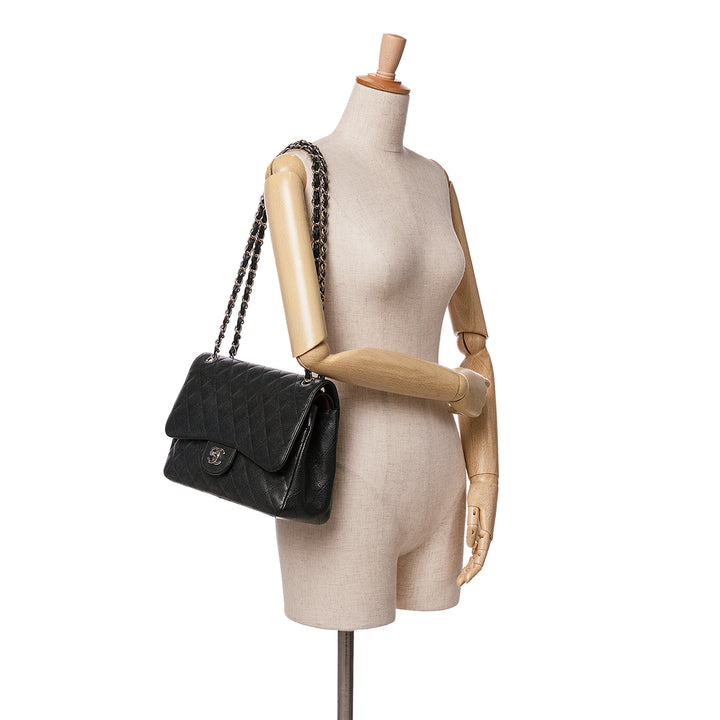 Jumbo Classic Caviar Double Flap Black - Gaby Paris