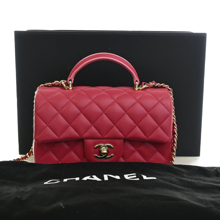 Chanel Mini Rectangular Classic Cuir d’agneau anse supérieure à rabat