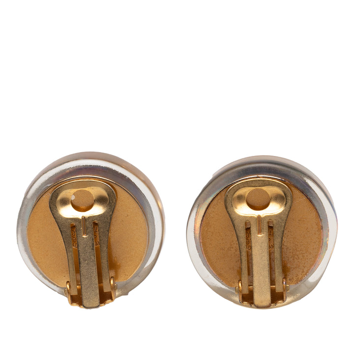 Chanel Doré Plated Resin CC Camellia Button Clip On Boucle d’oreilles Blanc
