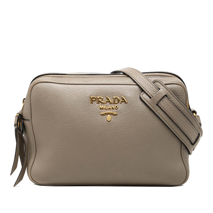 Prada Sac caméra Vitello Phenix Double Zippé Marron – vue principale – GABY PARIS