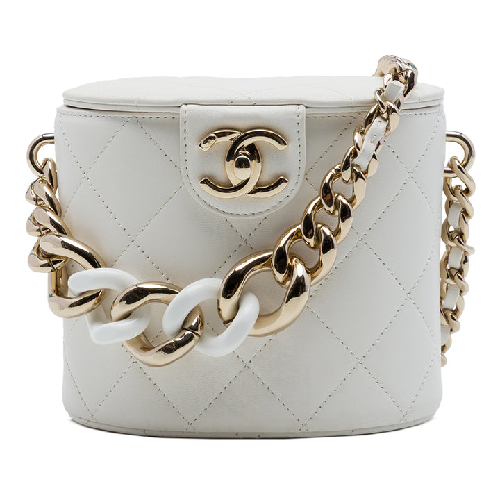 CC Elegant Chaîne Vanity Cuir d'agneau Blanc