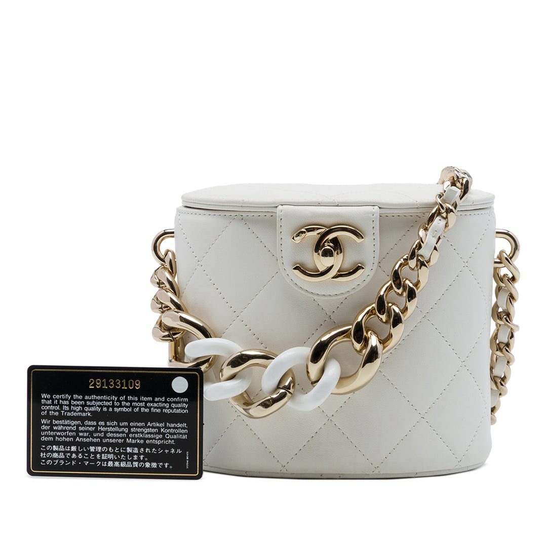 CC Elegant Chaîne Vanity Cuir d'agneau Blanc