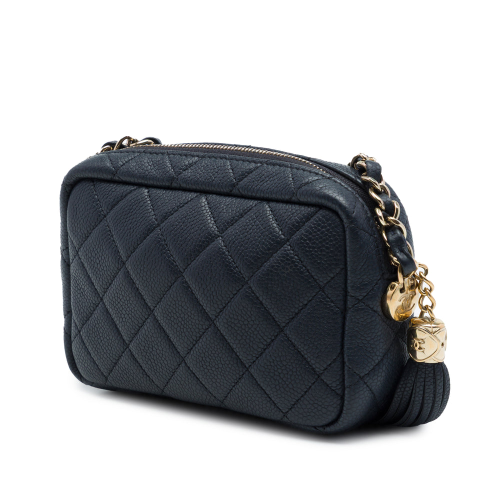 Chanel Matelassé Coco Pompon Camera Étui Mini Cuir caviar Noir – vue 2 – GABY PARIS