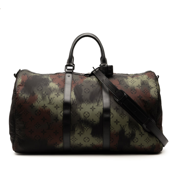 Louis Vuitton Monogram Camouflage Nylon Keepall Bandouliere 50
