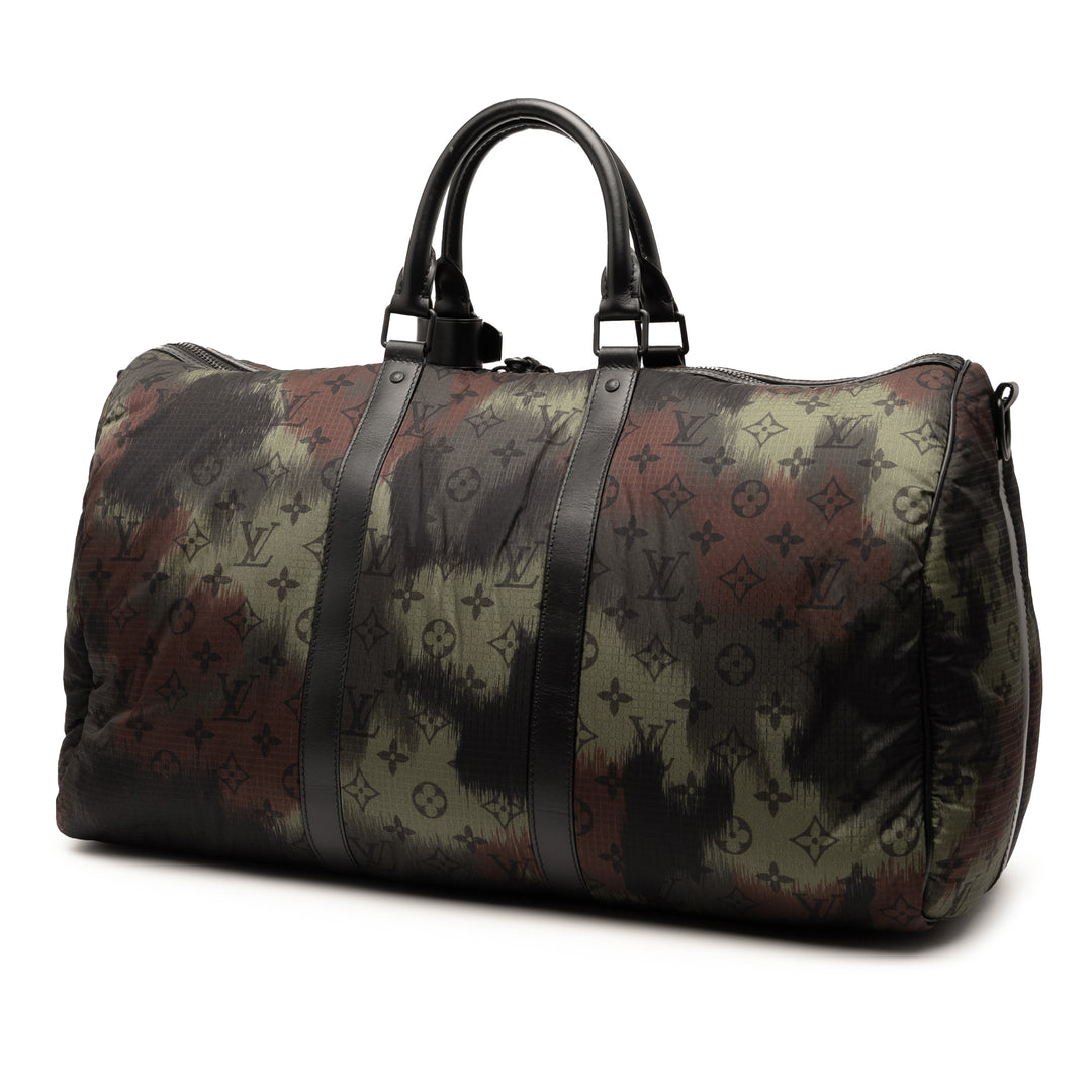 Louis Vuitton Monogram Camouflage Nylon Keepall Bandouliere 50