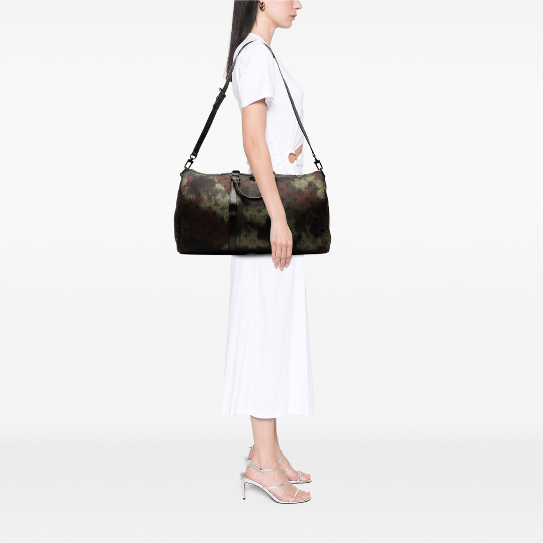 Louis Vuitton Monogram Camouflage Nylon Keepall Bandouliere 50