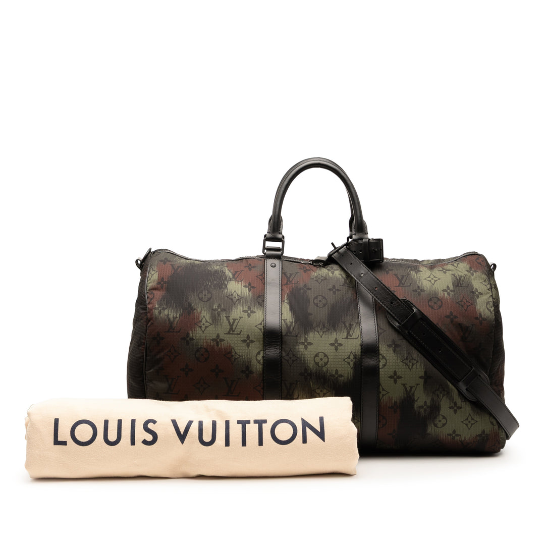 Louis Vuitton Monogram Camouflage Nylon Keepall Bandouliere 50