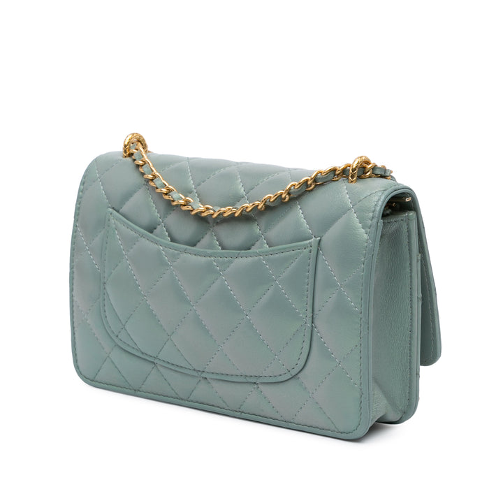 Lambskin Trendy CC Wallet On Chain Blue - Gaby Paris