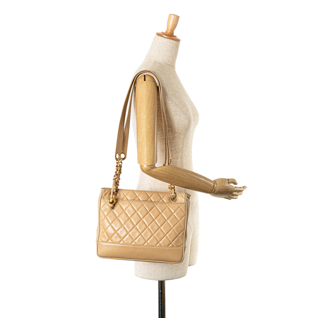 Quilted Lambskin Shoulder Bag Brown - Gaby Paris