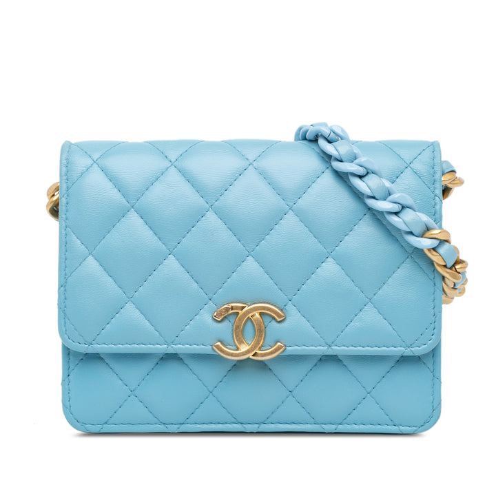 Quilted Lambskin Candy Chain Wallet Blue - Gaby Paris
