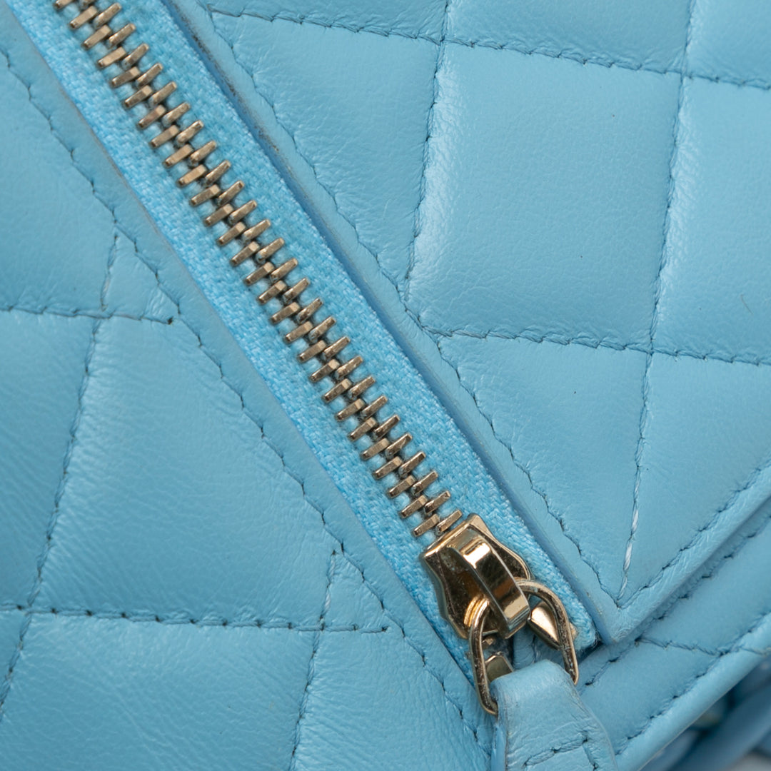 Quilted Lambskin Candy Chain Wallet Blue - Gaby Paris